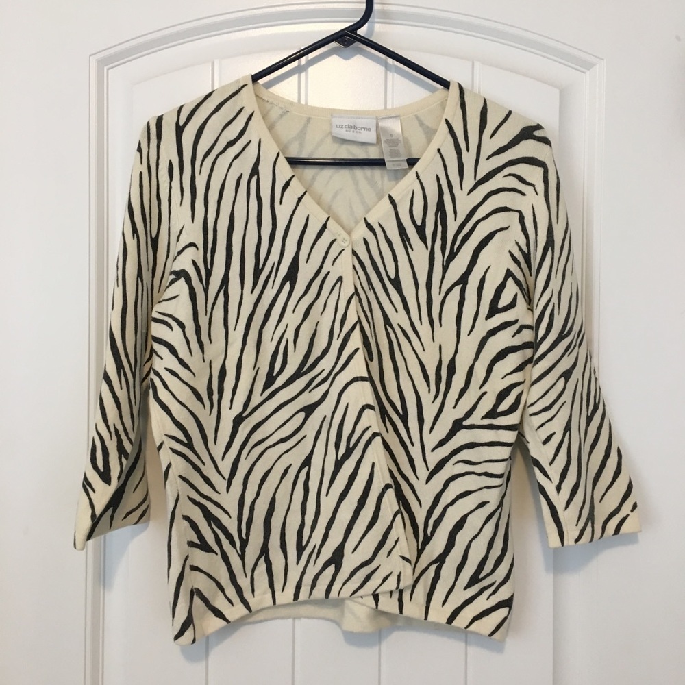 Liz Claiborne Liz & Co Zebra Cardigan Size Small